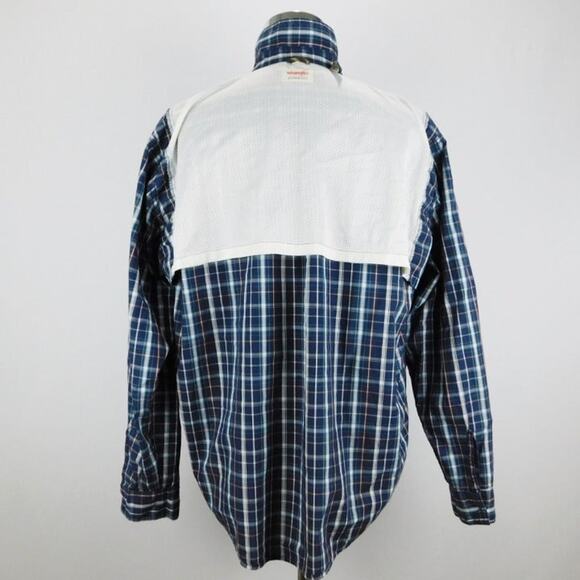 Wrangler Blue Checkered Cotton Blend Long Sleeve Button Mens XXL Shirt - Picture 4 of 8